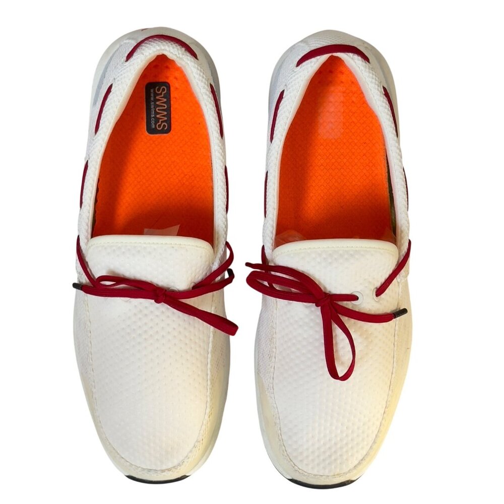 Swims White & Red Mesh Lace-Up Loafers - Picture 3 of 8